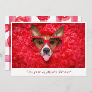 Cute Dog Sunglasses Red Watercolor Valentine Card