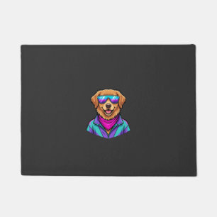 Cute Dog Sunglasses Retro Neon Art_1 Doormat
