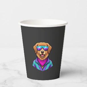 Cute Dog Sunglasses Retro Neon Art_1 Paper Cups