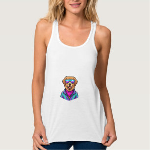 Cute Dog Sunglasses Retro Neon Art_1 Singlet