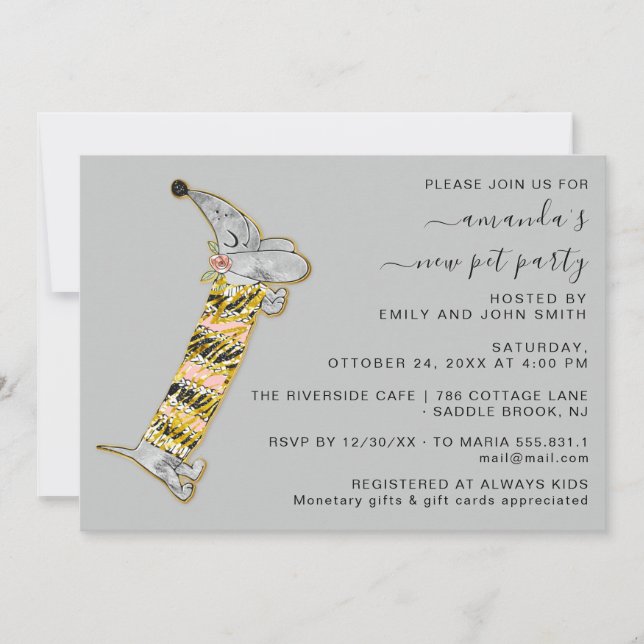 Cute Dog Sweet New Pet Party House Party Grey  Invitation (Front)
