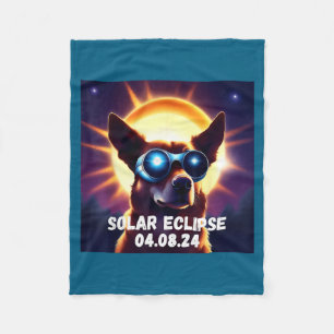 Cute Dog Total Solar Eclipse Glasses Fleece Blanket