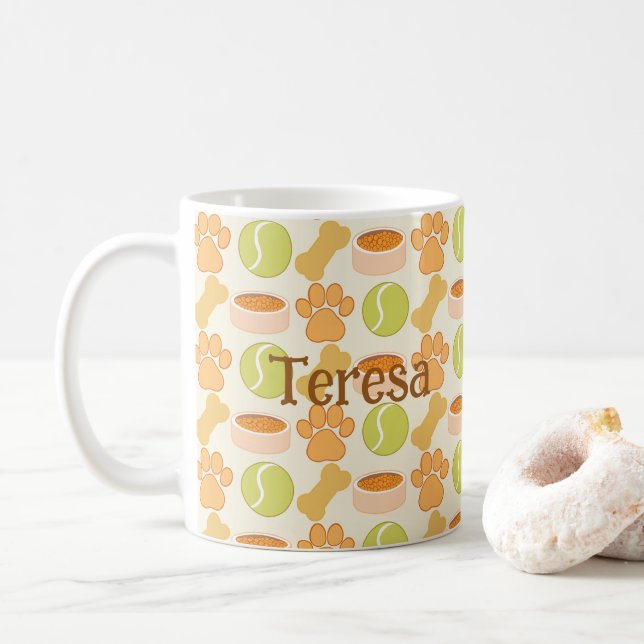 Cute Dog Treats And Toys Pattern Design Coffee Mug (With Donut)