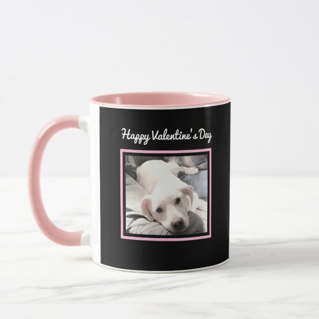 Cute Dog Two Photo Pink Valentines Day Mug (Left)