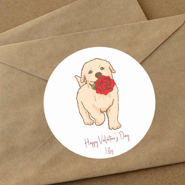 Cute Dog Valentines Day Classic Round Sticker (Creator Uploaded)