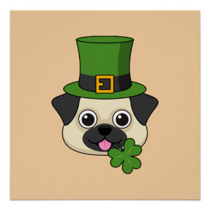 Cute Dog w Green Hat and Shamrock St Patrick's Poster