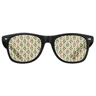 Cute Dog w Hat and Shamrock St Patrick's Pattern Retro Sunglasses