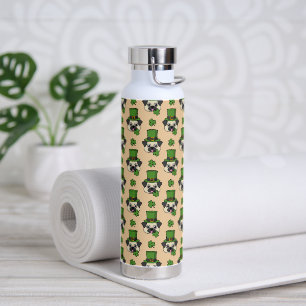 Cute Dog w Hat and Shamrock St Patrick's Pattern Water Bottle