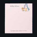 Cute Dog walker personalised Notepad<br><div class="desc">Lady walking dog cute watercolor,  illustrated Note pad in a soft pink background. 
This cute Note pad will be perfect for Dog walker,  Pet Groomer,   Pet Care,  Pet Sitter business
All text style,  colours,  sizes can be modified to fit your needs</div>
