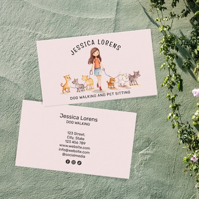 Cute Dog Walker Pet Sitter, Puppy Pet Care Business Card (Creator Uploaded)