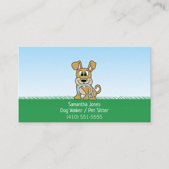 Cute Dog Walker Pet Sitting Services Business Card (Front)