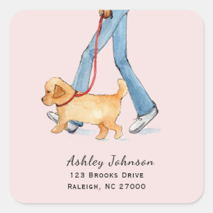 Cute Dog walker with address  Square Sticker