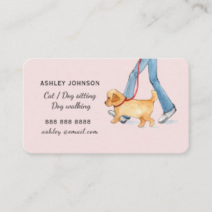 Cute Dog walking Pet sitting watercolor  Business Card