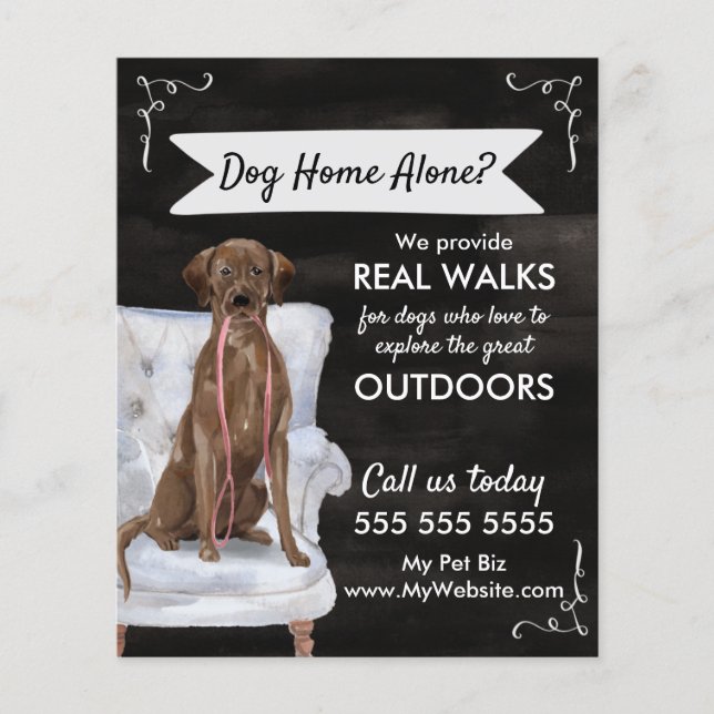 Cute Dog Walking Service Flyer Dog illustration (Front)