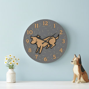 Cute Dog Wall Clock with Large 12 Hour Numbers