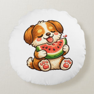 Cute Dog Watermelon Round Cushion