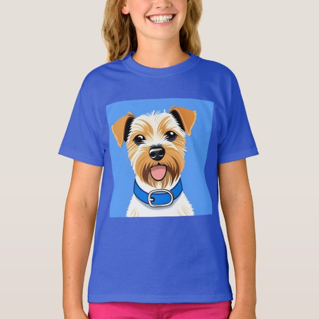 Cute Dog Wearing a Blue Collar T-Shirt (Front)