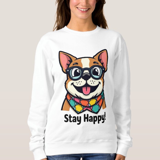 Cute dog wearing glasses with colourful scarf. sweatshirt (Front)