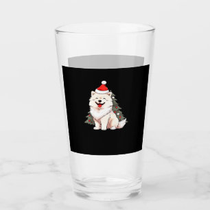Cute Dog wearing Santa hat and Christmas tree Clas Glass
