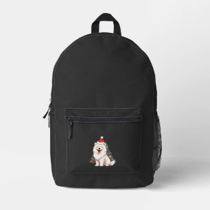 Cute Dog wearing Santa hat and Christmas tree Clas Printed Backpack