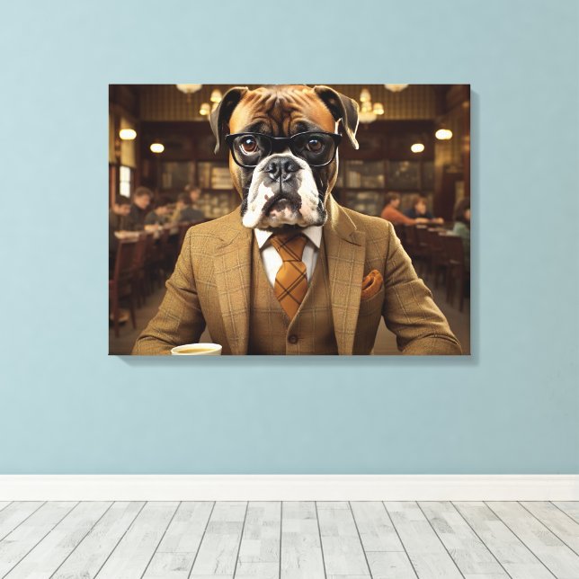 Cute Dog Wearing Suit Like Businessman Professor Canvas Print (Insitu(Wood Floor))