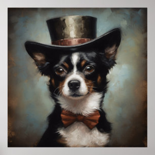 cute dog wearing top and red bow tie poster