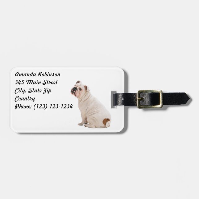 Cute dog white bulldog luggage tag (Front Horizontal)