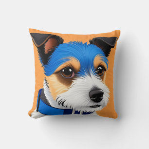 Cute Dog With a Blue Collar on Orange Cushion