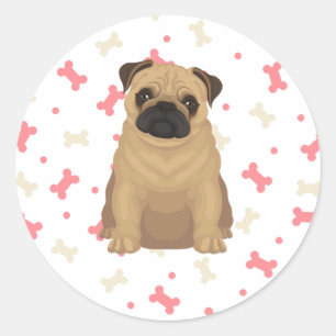cute dog with bones throw pillow classic round sticker