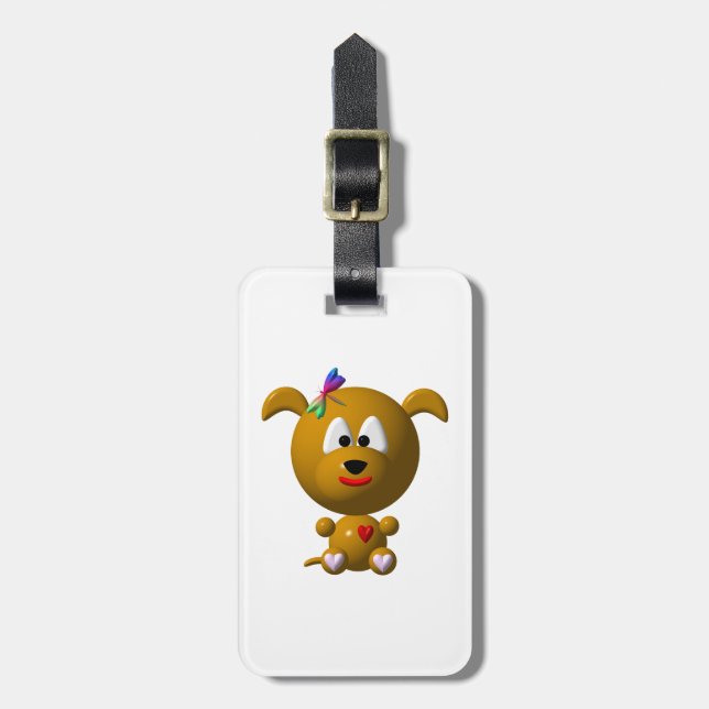 Cute Dog with Dragonfly Luggage Tag (Front Vertical)