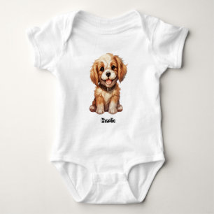 Cute dog with editable name baby bodysuit