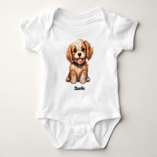 Cute dog with editable name baby bodysuit (Front)