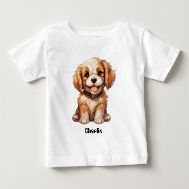 Cute dog with editable name baby T-Shirt (Front)
