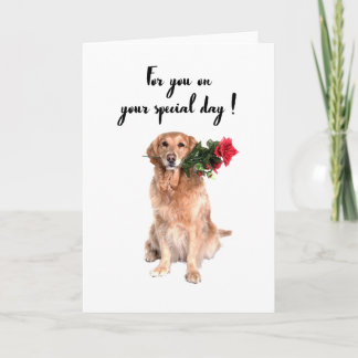 Cute dog with flower in mouth, dog birthday card