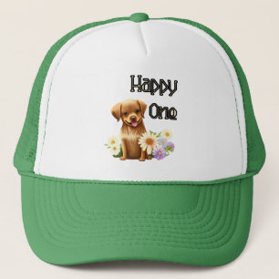 Cute dog with flowers trucker hat