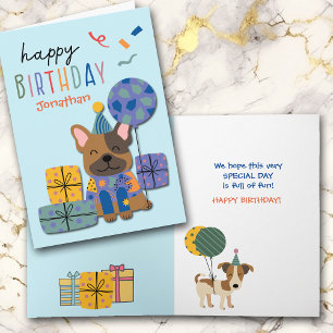Cute Dog with Gifts and Balloon Kids Birthday Holiday Card