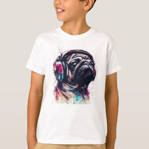 Cute Dog with Headphones water color illustration T-Shirt
