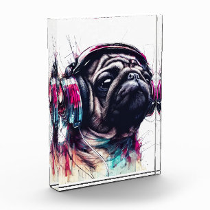 Cute Dog with Headphones water colour illustration Photo Block