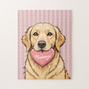 Cute Dog with Heart Happy Valentine's Day Jigsaw Puzzle