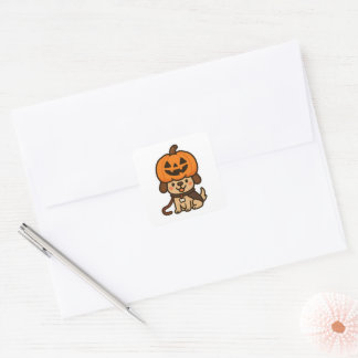 Cute dog with jack-o-lantern square sticker