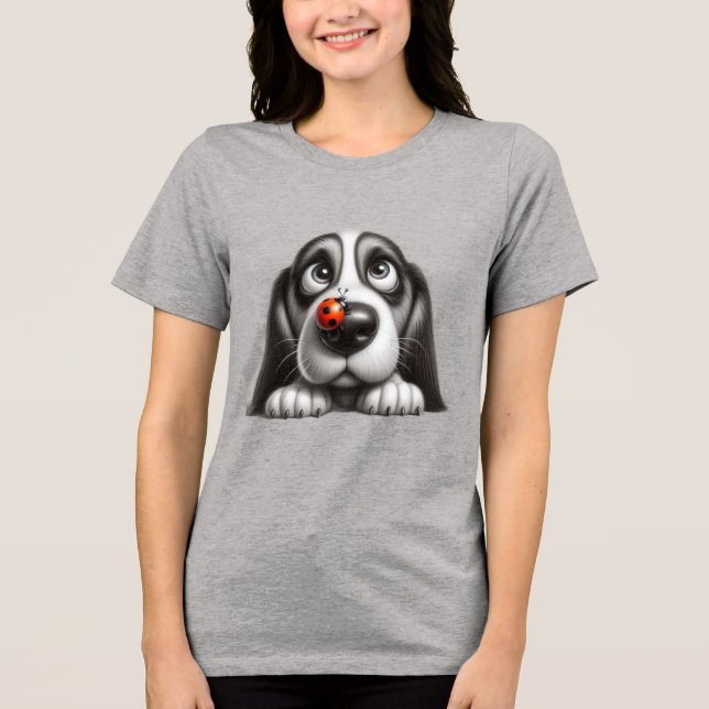 Cute dog with ladybug Tri-Blend shirt (Front)