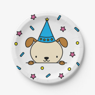 Cute Dog with Party Hat Birthday Celebration Paper Plate