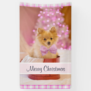 Cute Dog with Pink Bow Christmas Photograph Banner