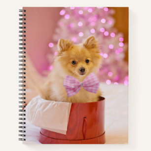 Cute Dog with Pink Bow Christmas Photograph Notebook