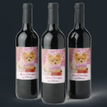 Cute Dog with Pink Bow Christmas Photograph Wine Label<br><div class="desc">Bottle labels with an adorable Christmas dog wearing a cute pink plaid bow tie. This tiny little pet is sitting inside a whimsical hat box. A white tree decorated with pink lights in the background. The lights are blurred giving it a magical bokeh effect. Darling Christmas themed photograph. Perfect for...</div>