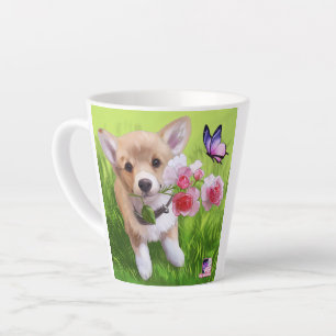 Cute dog with rose flowers latte mug