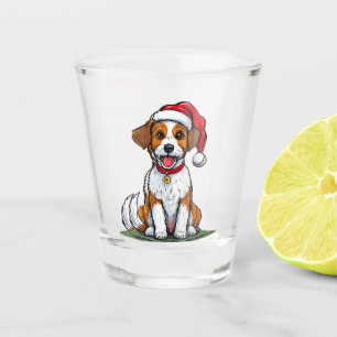 Cute Dog with Santa Hat Sitting and Smiling Shot Glass