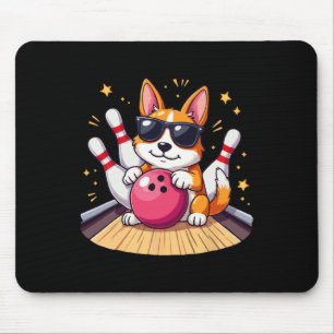 Cute Dog With Sungles Dog Playing Bowling For Men Mouse Pad