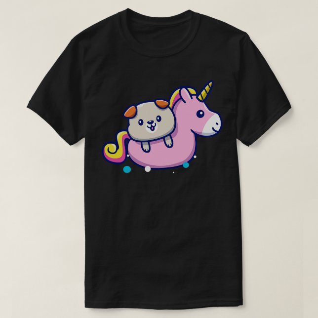 Cute Dog With Swim Ring Unicorn  T-Shirt (Design Front)