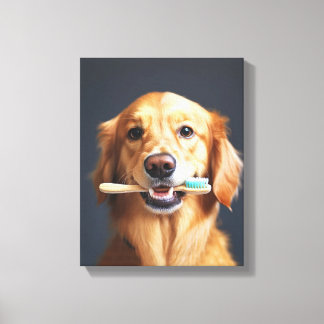 Cute Dog with Toothbrush Perfect for Bathroom Canvas Print